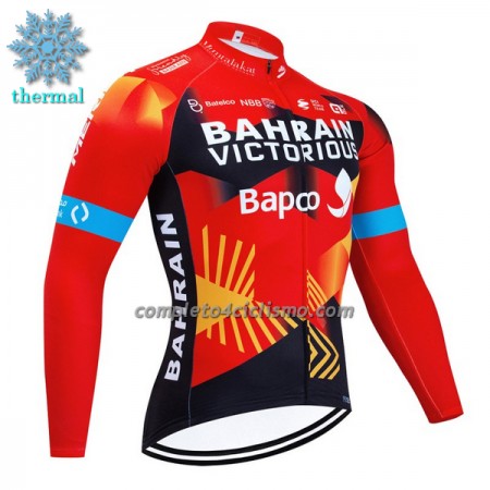 Maglia 2023 Bahrain Victorious Manica Lunga Winter Invernale Rosso Nero Maglia 2023 Bahrain Victorious Manica Lunga Winter Invernale Rosso Nero